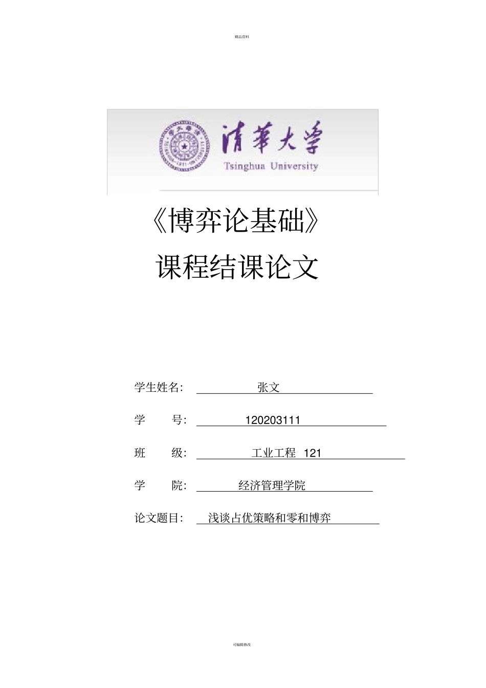 博弈论基础结课论文_第1页