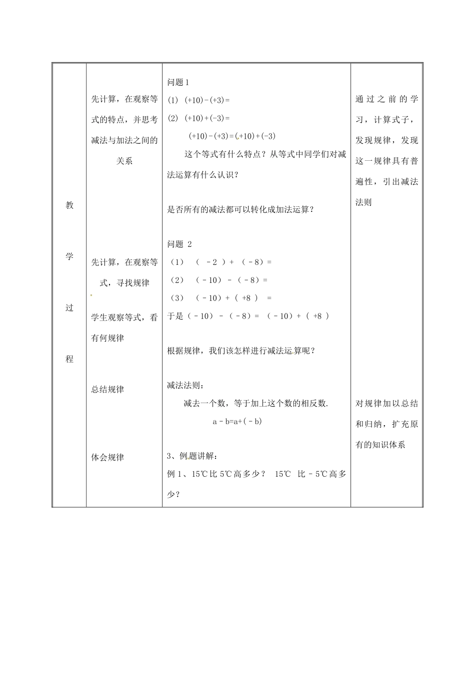 湖南省益阳市资阳区迎丰桥镇七年级数学上册 第一章 有理数 1.3 有理数的加减法 1.3.2 有理数的减法（第1课时）教案 （新版）新人教版-（新版）新人教版初中七年级上册数学教案_第3页