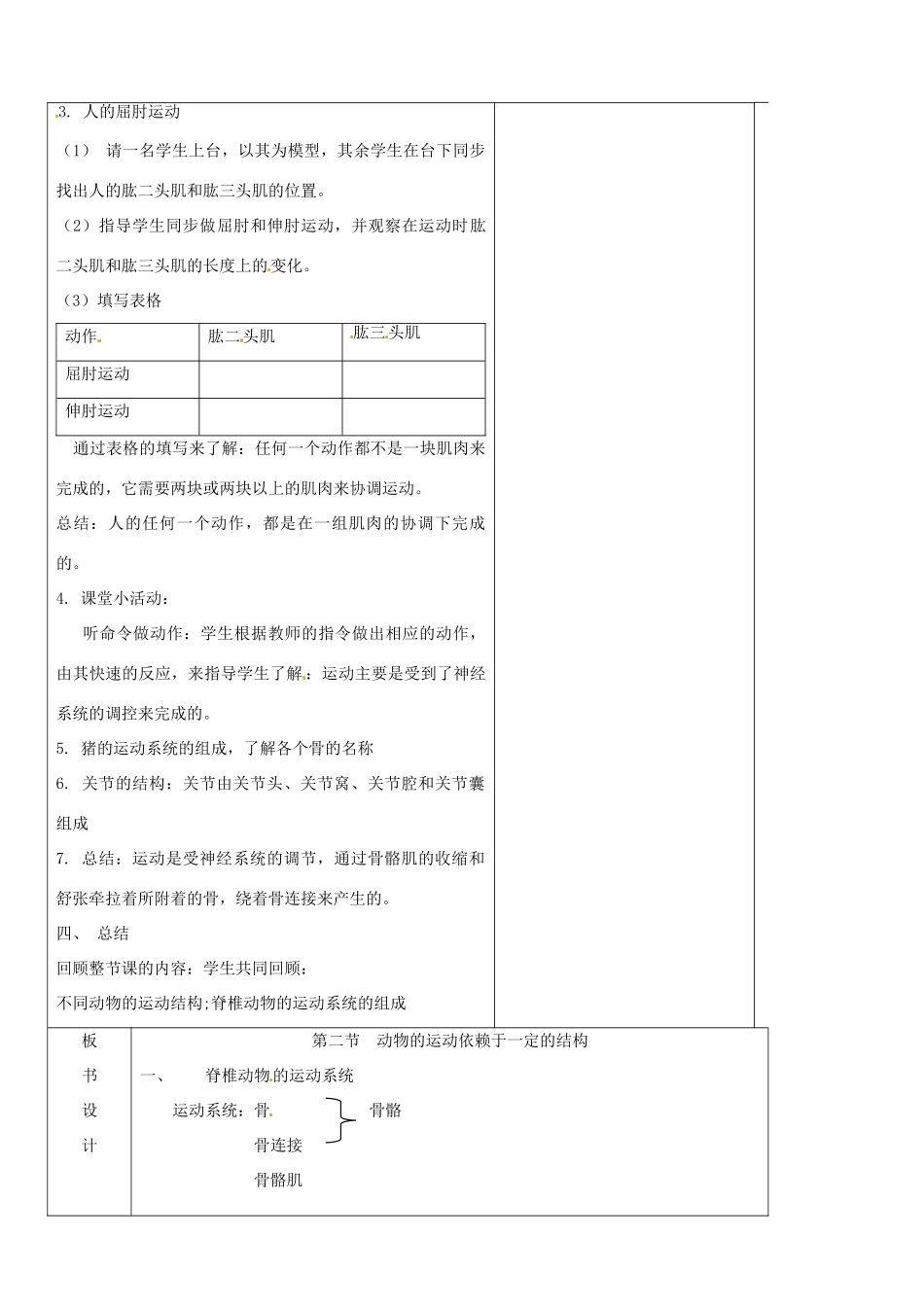 江苏省南京市上元中学八年级生物上册 17.2 动物的运动依赖于一定的结构教案 苏教版_第2页
