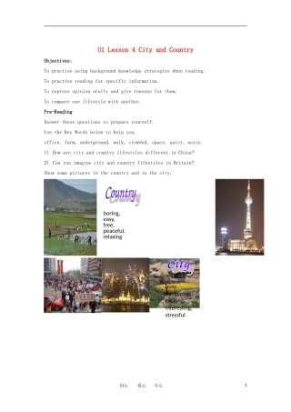 高中英语 Unit1 Lesson 4 City and Country教案 北师大版必修1