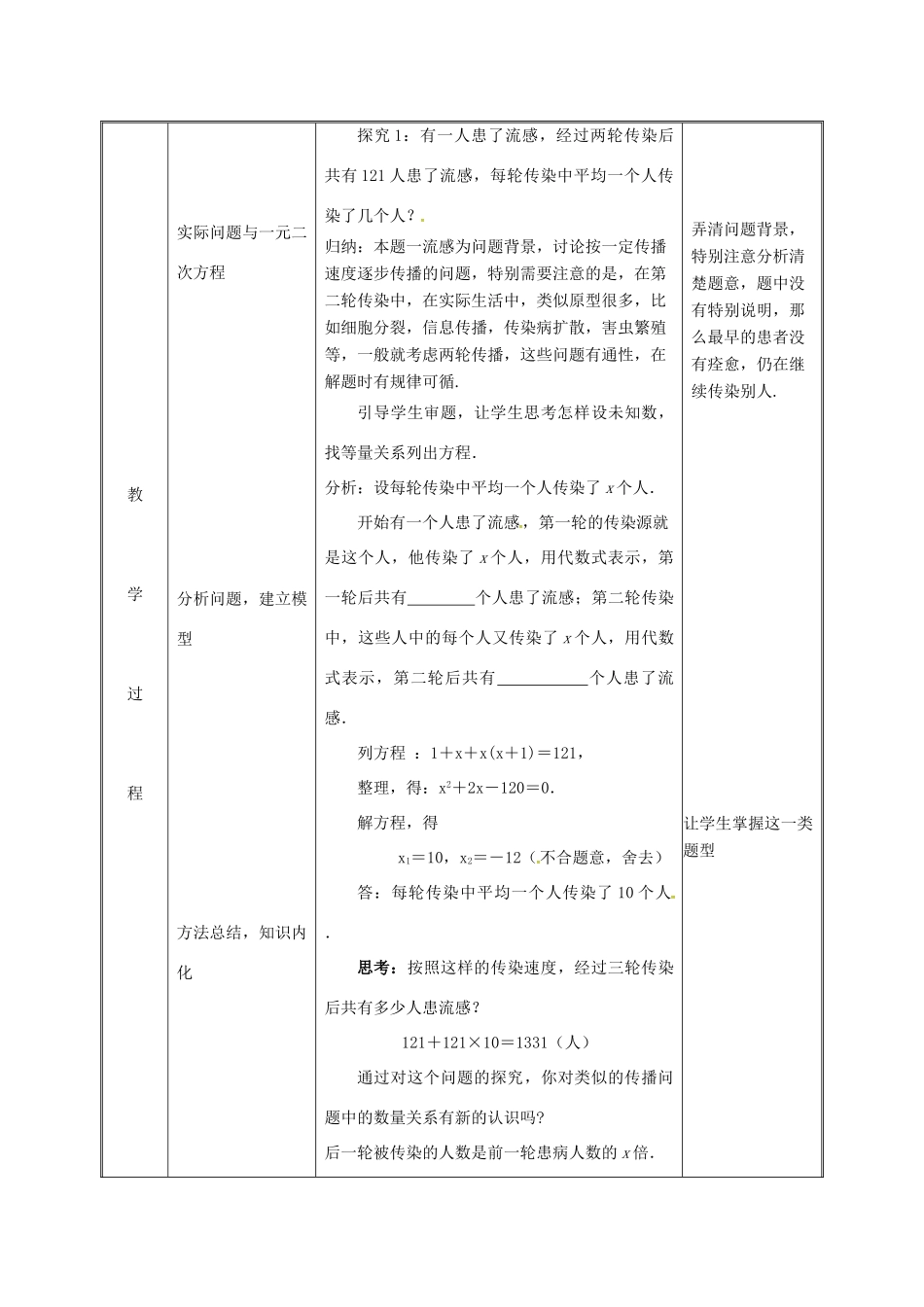 湖南省益阳市资阳区迎丰桥镇九年级数学上册 第二十一章 一元二次方程 21.3 实际问题与一元二次方程（1）教案 （新版）新人教版-（新版）新人教版初中九年级上册数学教案_第3页