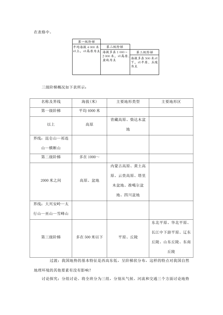 八年级地理上册 第二章 中国的自然环境 第一节地形和地势 第2课时 地势西高东低，呈阶梯状分布教案 （新版）新人教版-（新版）新人教版初中八年级上册地理教案_第3页