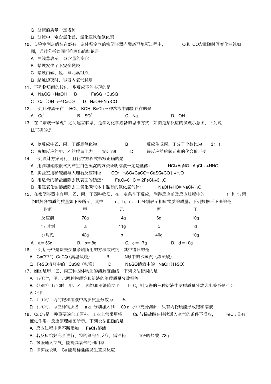 2018-2019学年常州市九年级新课结束化学模拟试题_第2页