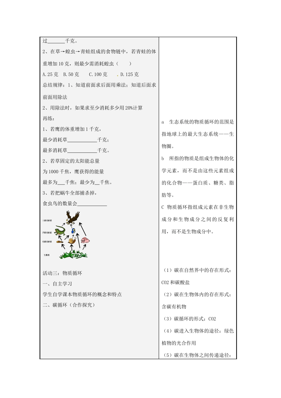 八年级生物下册 6.2.3 物质循环和能量流动教案 （新版）济南版-（新版）济南版初中八年级下册生物教案_第3页