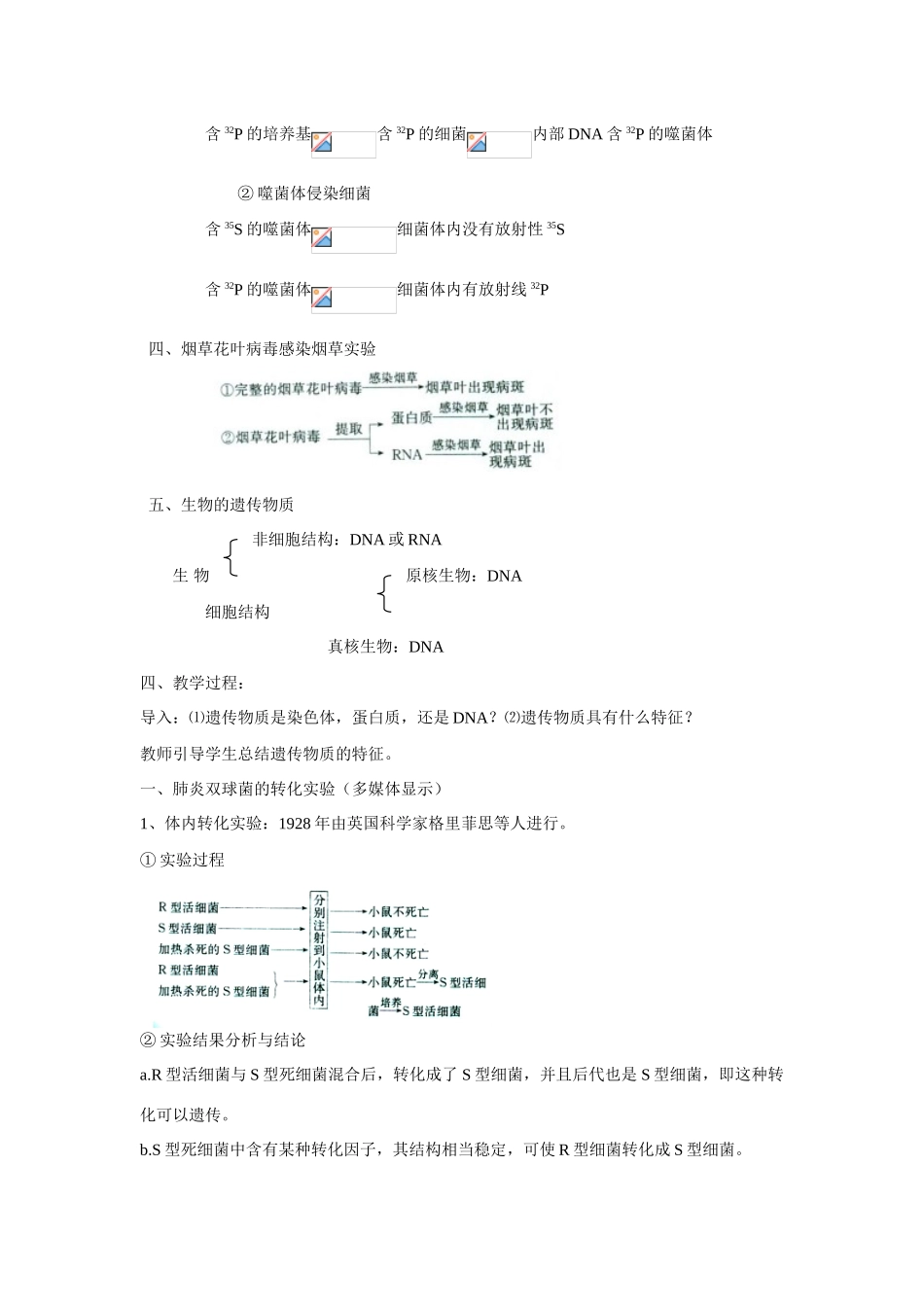 高中生物《遗传物质的发现》教案2 中图版必修2_第2页