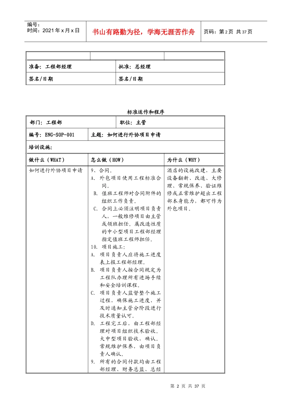 SOP某知名酒店工程部标准运作和程序_第2页