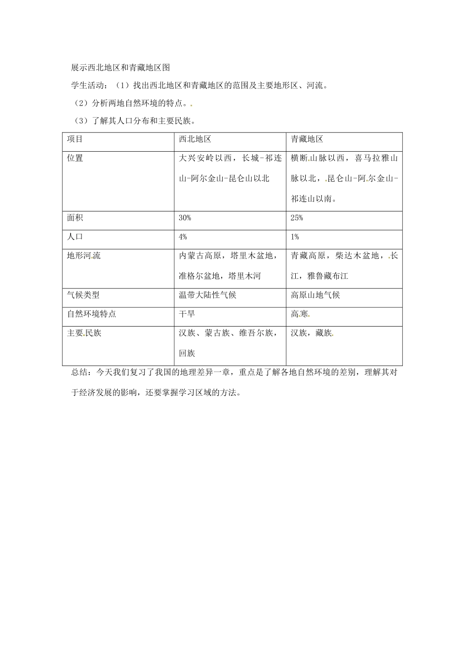 八年级地理下册 第五单元《我国的地理差异》教案 商务星球版_第3页