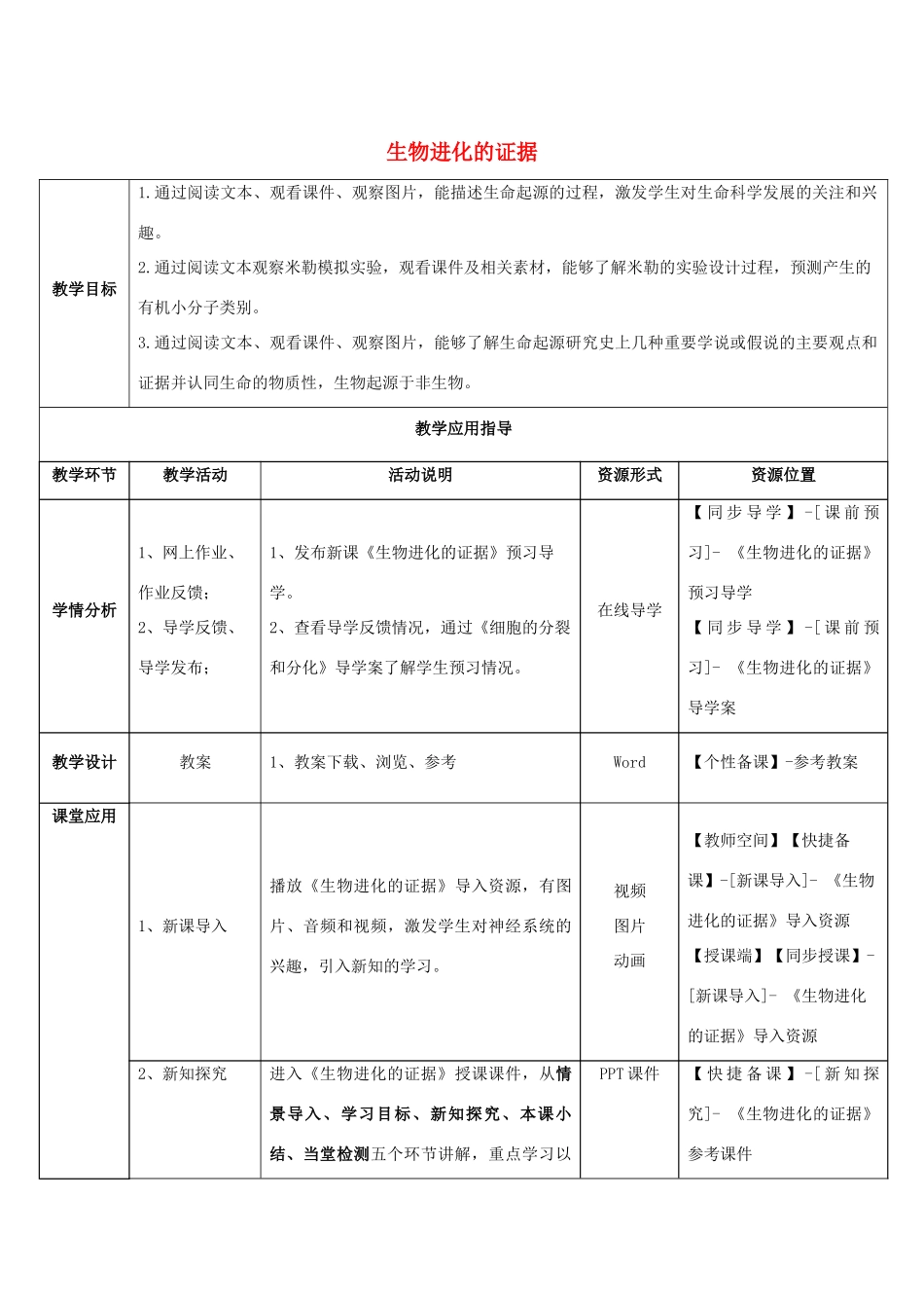 八年级生物下册 5.1.2 生物进化的证据教师教学应用指导 （新版）济南版_第1页