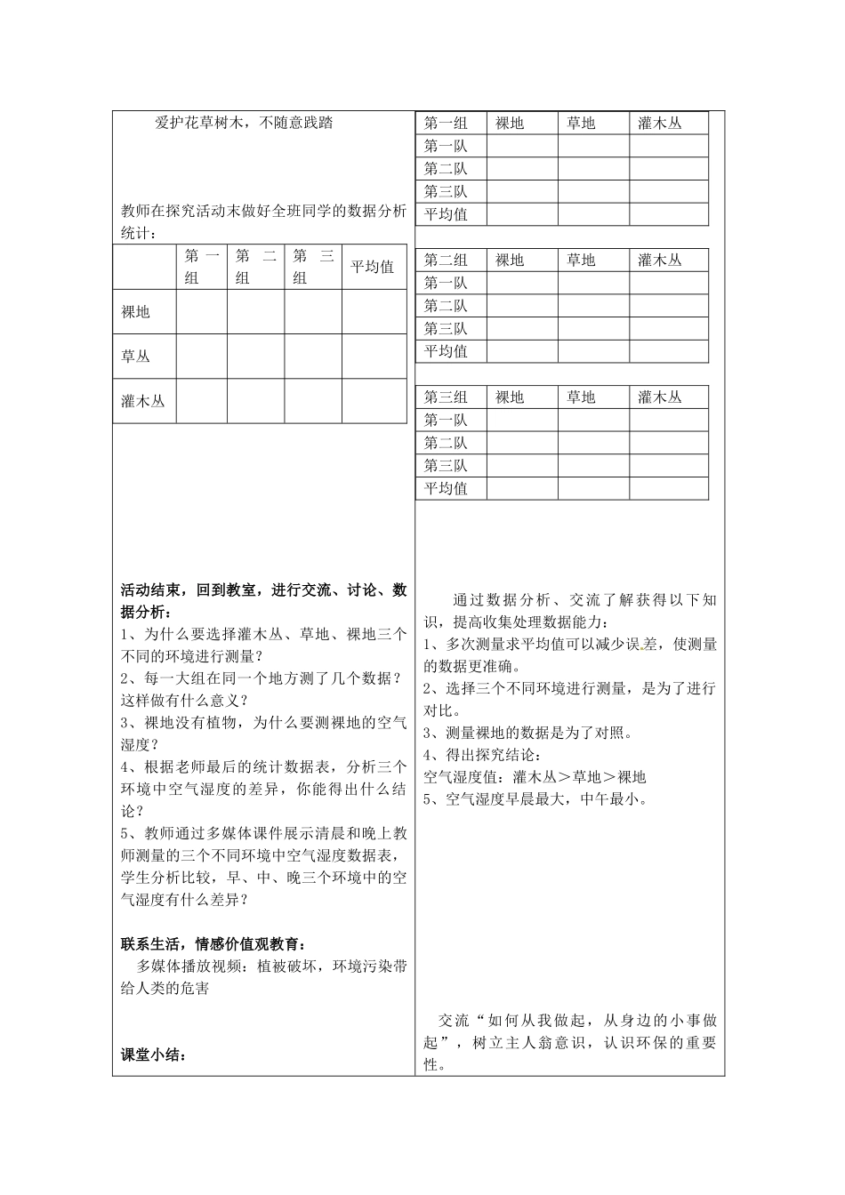 江西省信丰县黄泥中学中考生物实验汇总复习 探究不同植被对空气湿度的影响教学设计_第3页