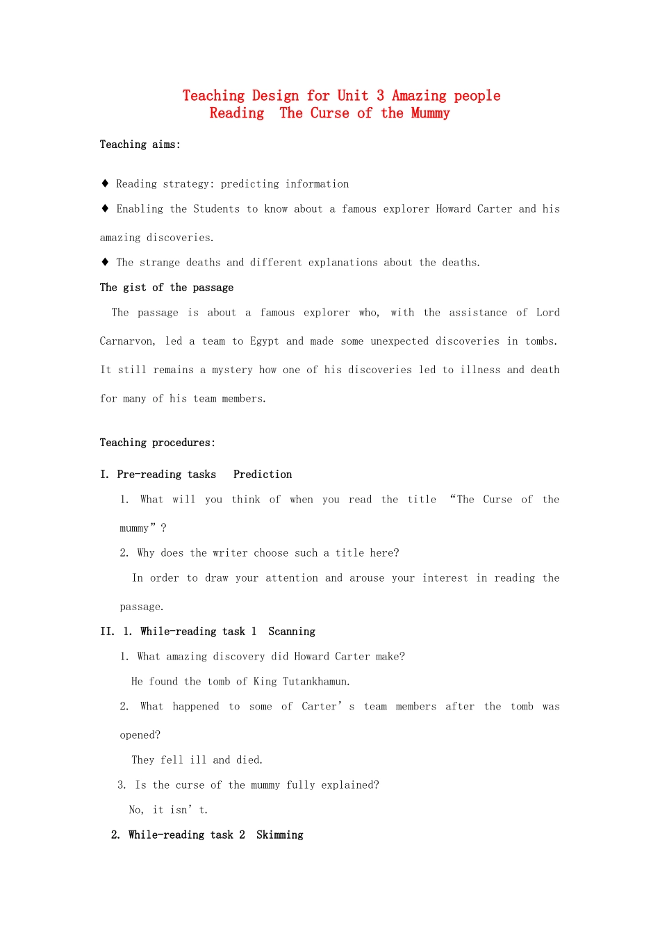 高中英语 Unit3 Amazing people Teaching design教案 牛津译林版必修2-牛津版高一必修2英语教案_第1页