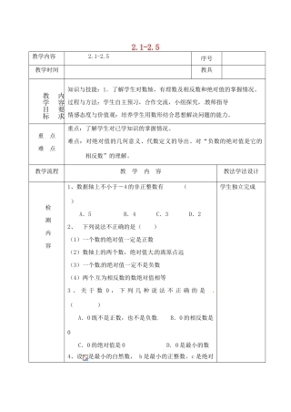 吉林省长春市双阳区七年级数学上册 2.1-2.5 检测教案 （新版）华东师大版-（新版）华东师大版初中七年级上册数学教案