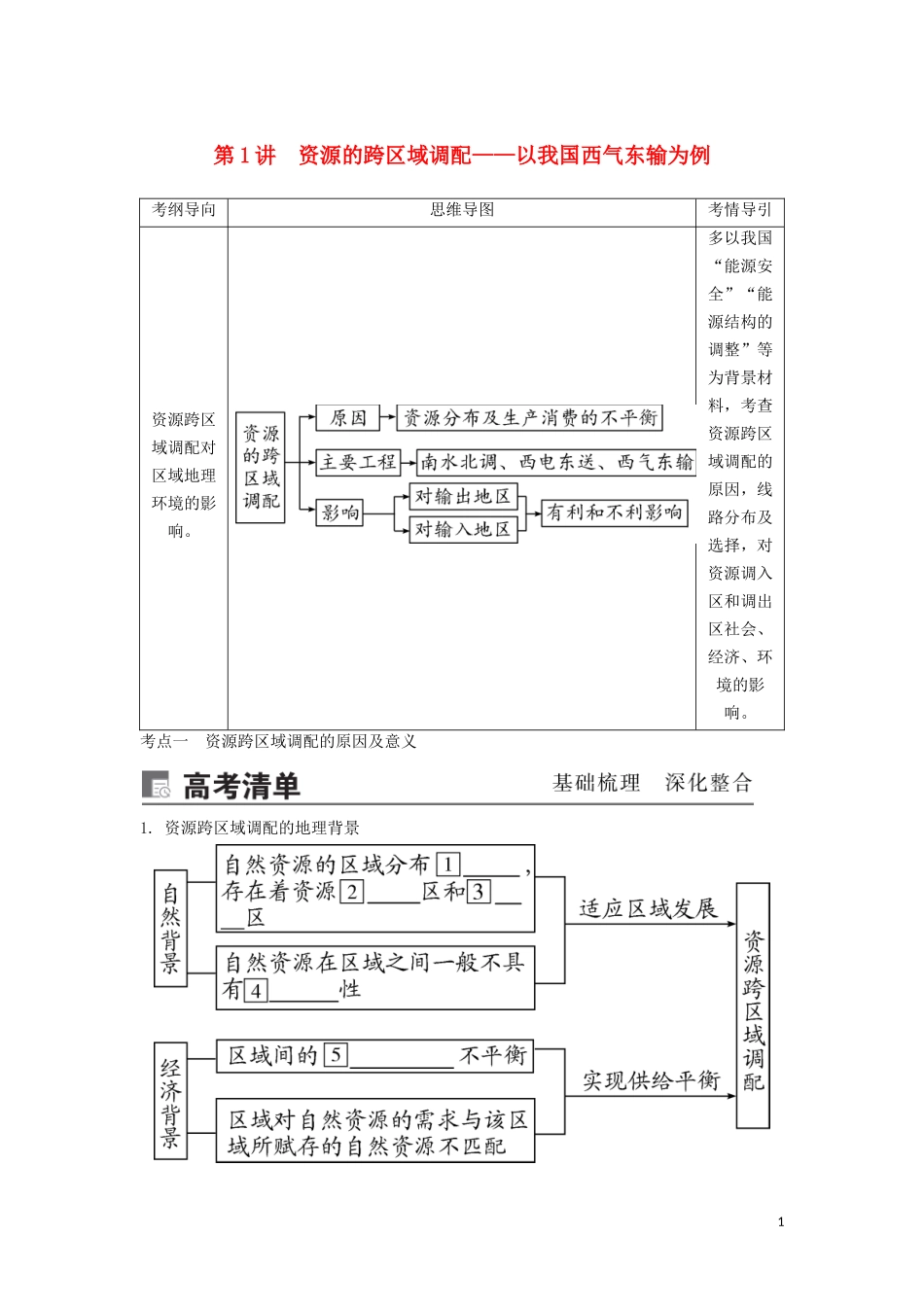 （锁定高考）高考地理一轮总复习 第十七章 区际联系与区域协调发展 第1讲 资源的跨区域调配——以我国西气东输为例讲义（含解析）新人教版-新人教版高三全册地理教案_第1页