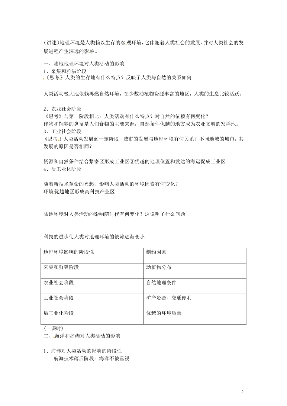 高中地理  1.2《区域地理环境对人类活动的影响》教案（2） 中图版必修3_第2页