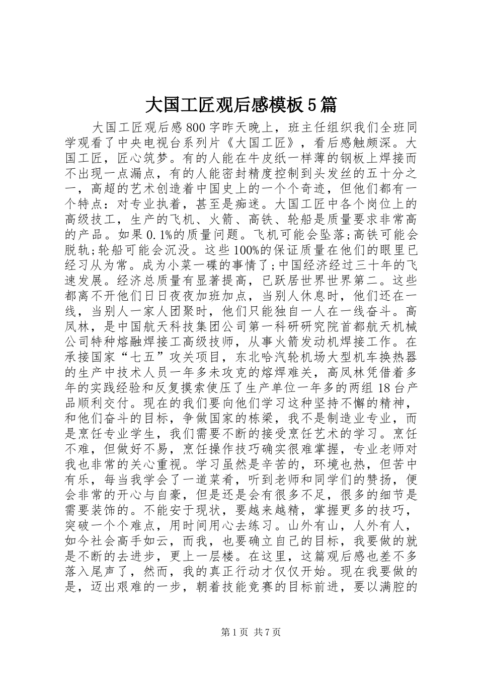 大国工匠观后感模板5篇_第1页