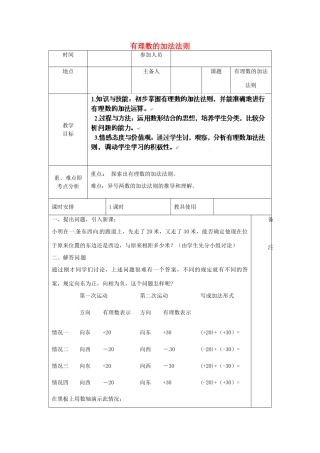 河南省洛阳市下峪镇初级中学七年级数学《有理数加法》教案