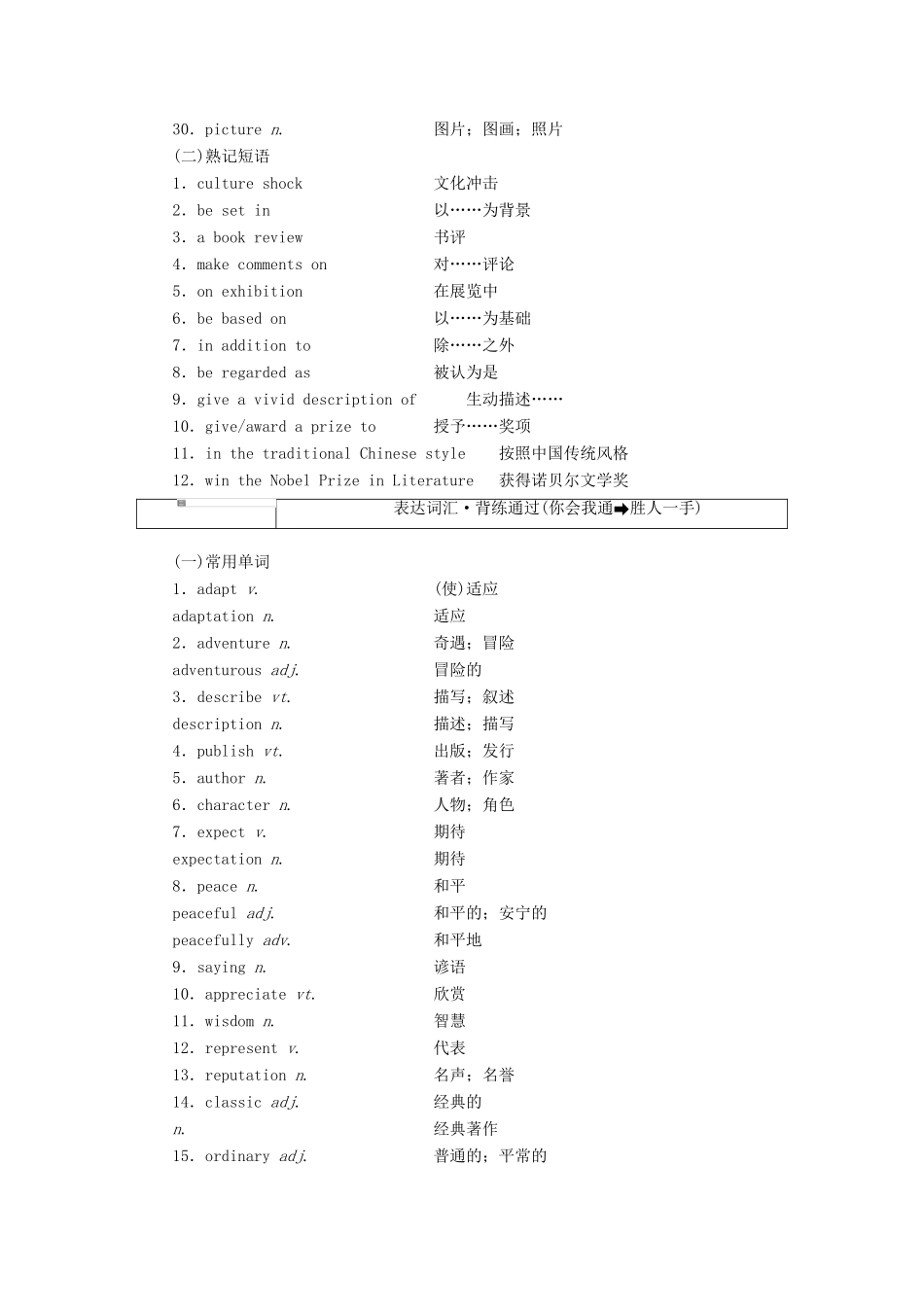 高考英语一轮复习 精选晨背热点话题（十二）文学讲义-人教版高三全册英语教案_第2页