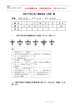 《电子产品工艺》其终考试(开卷)试题