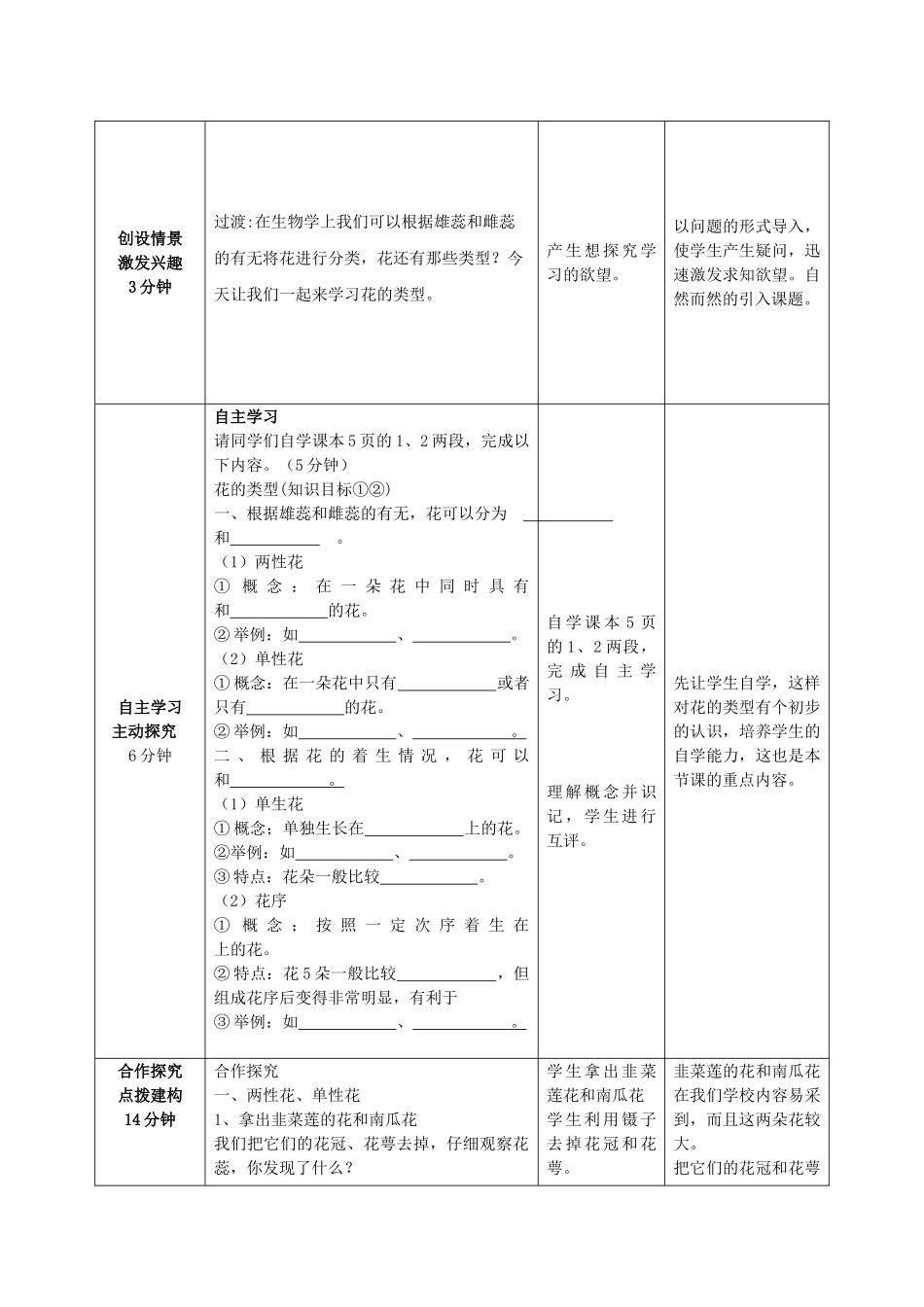 -八年级生物上册 4.1.1 花的结构和类型（第2课时）优秀教案 （新版）济南版-（新版）济南版初中八年级上册生物教案_第2页