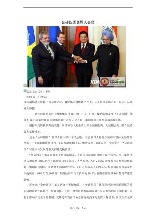 高三政治时政素材：金砖四国领导人会晤