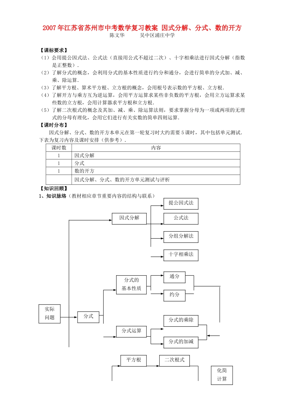 2007年江苏省苏州市中考数学复习教案 因式分解、分式、数的开方_第1页