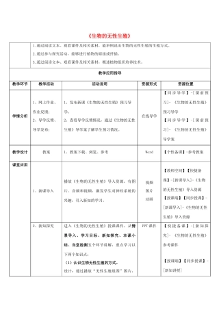 八年级生物下册 第二十一章 第一节《生物的无性生殖》教师教学应用指导 （新版）苏教版