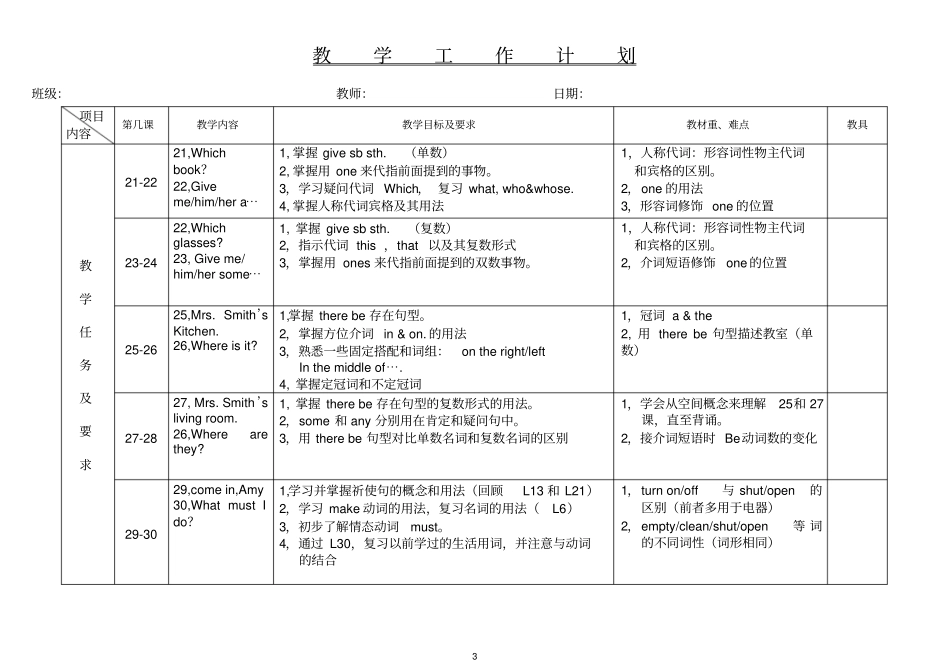 (完整版)新概念英语第一册教学计划_第3页