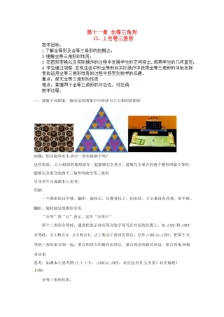 河南省洛阳市第十一中学八年级数学上册 11.1 全等三角形.教案