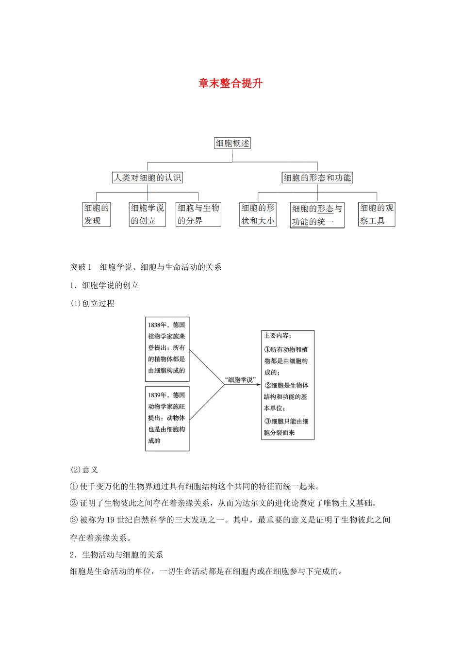 高中生物 第一单元 第一章 细胞的概述 章末整合提升教案 中图版必修1-中图版高中必修1生物教案_第1页