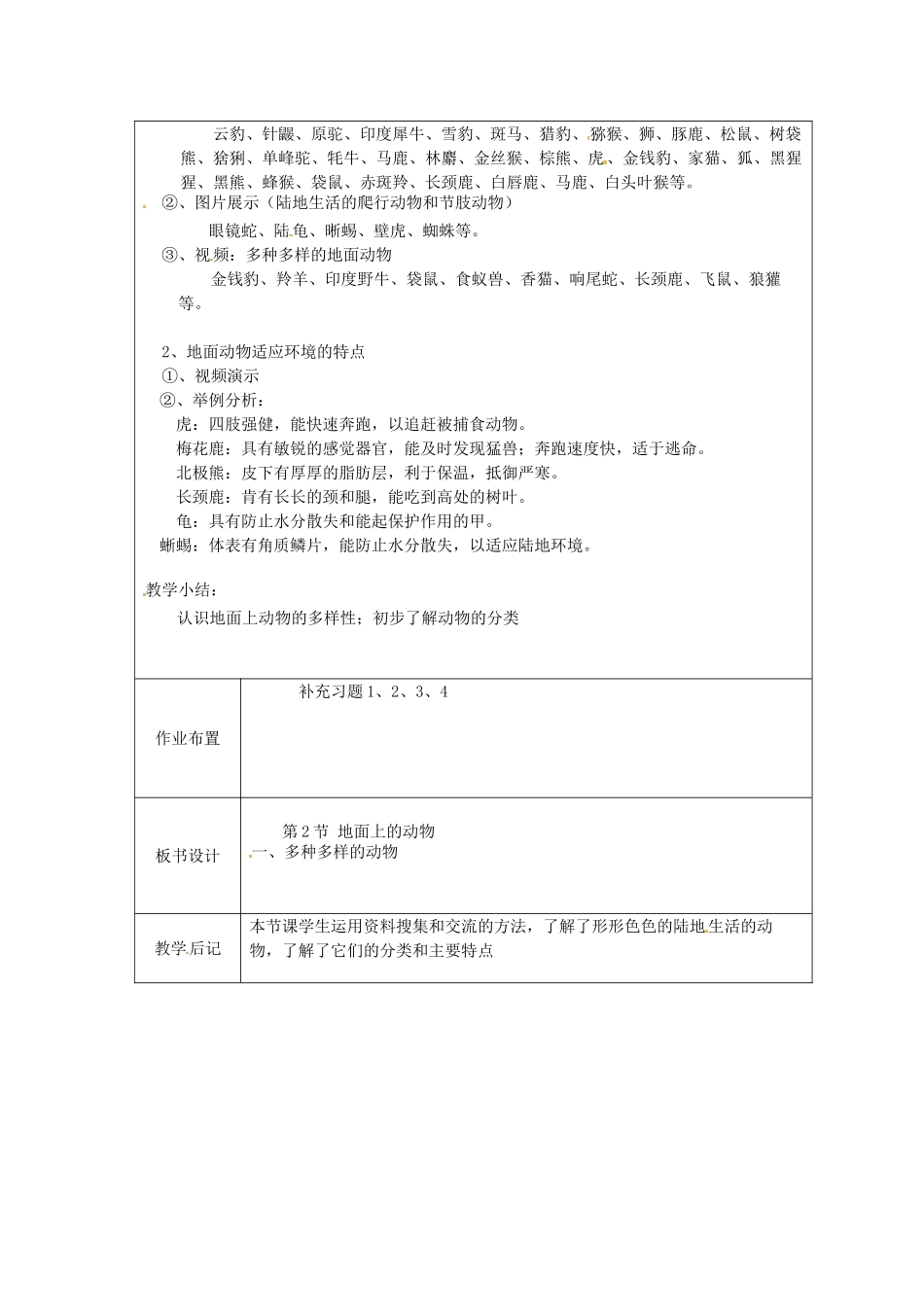 江苏省太仓市第二中学七年级生物下册 11.2 地面上的动物教案2 苏科版_第2页