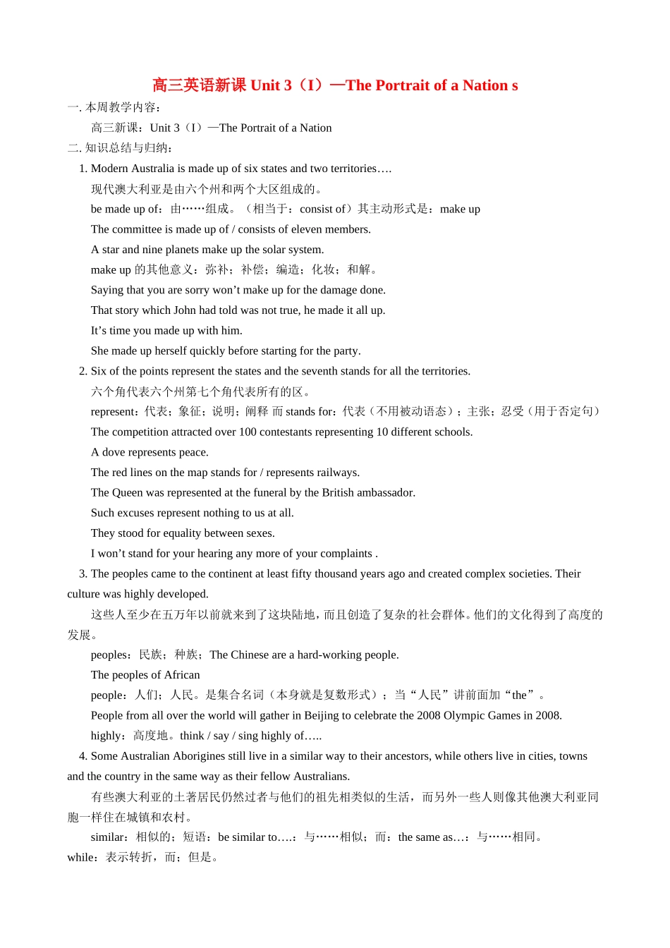 高三英语新课 Unit 3（I）—The Portrait of a Nation 人教版_第1页