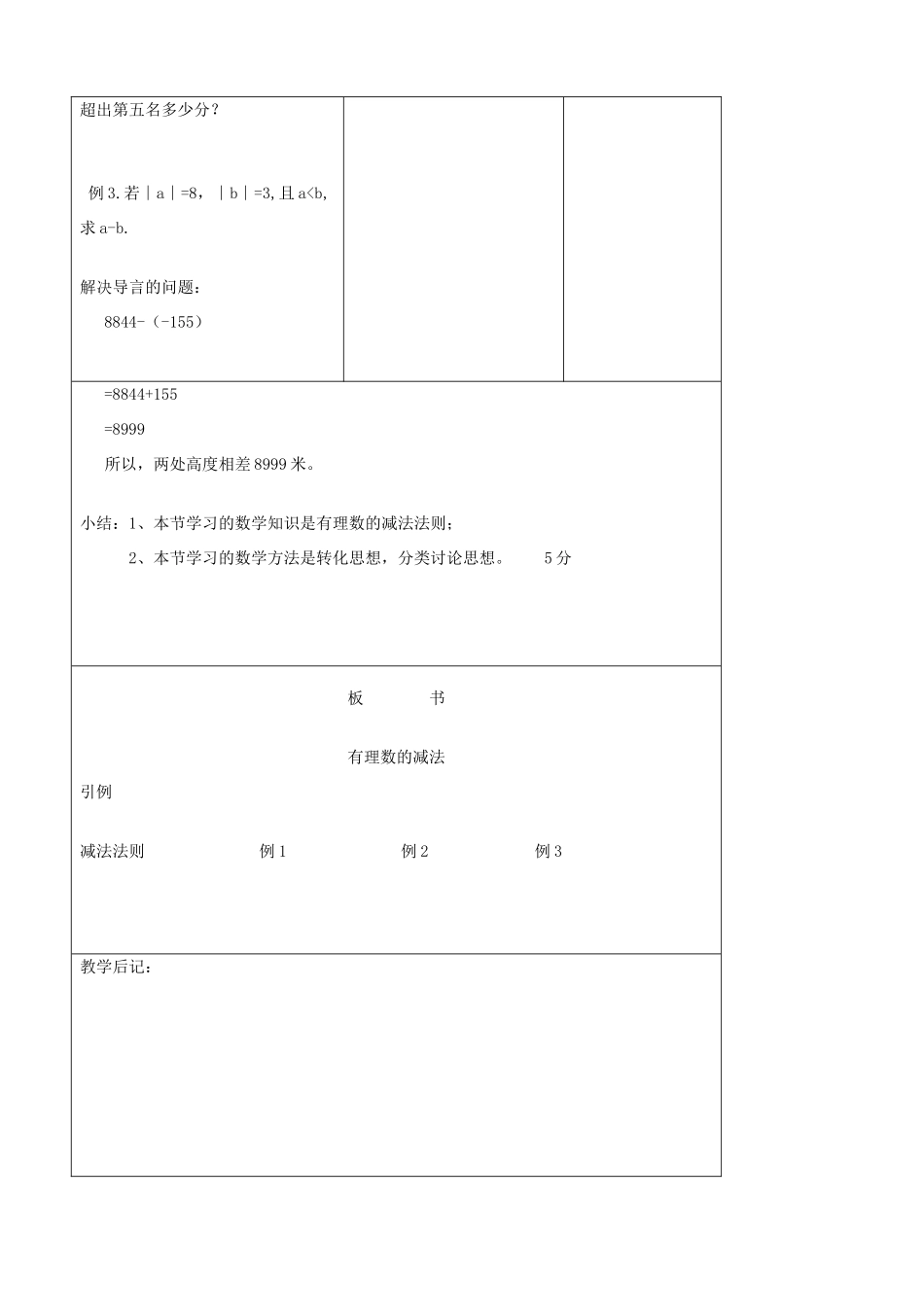 江苏省无锡市七年级数学上册 1.3.2 有理数的减法教案2 新人教版_第3页