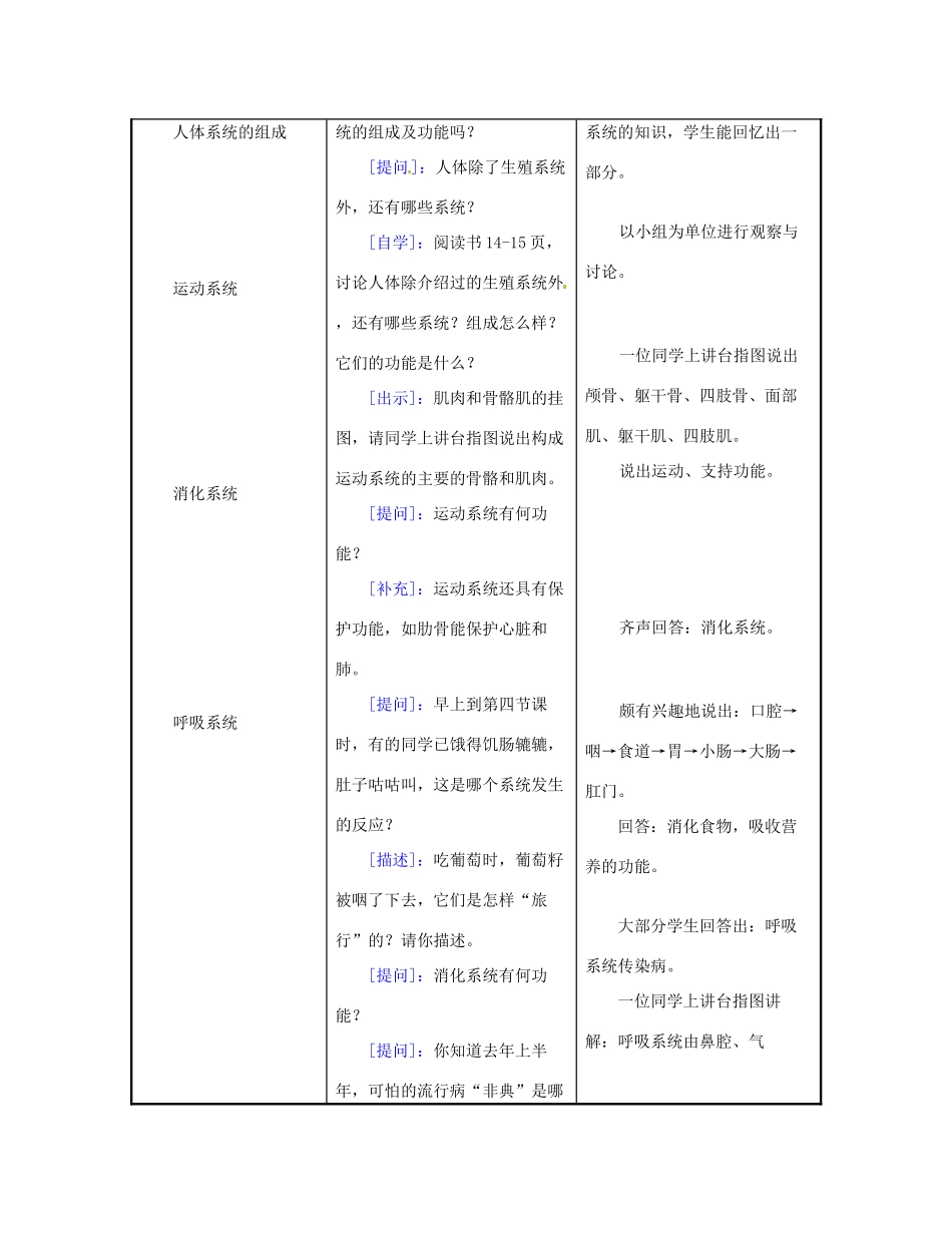 江苏省东台市唐洋镇中学七年级生物下册《8.3 人体概述》教案 苏教版_第2页