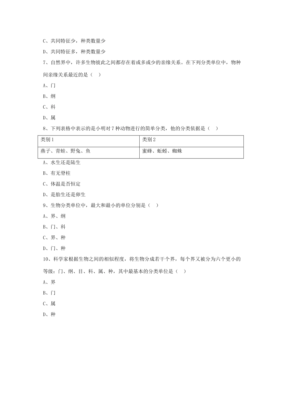 八年级生物上册 6.3 保护生物的多样性练习题2（无答案）（新版）新人教版_第2页