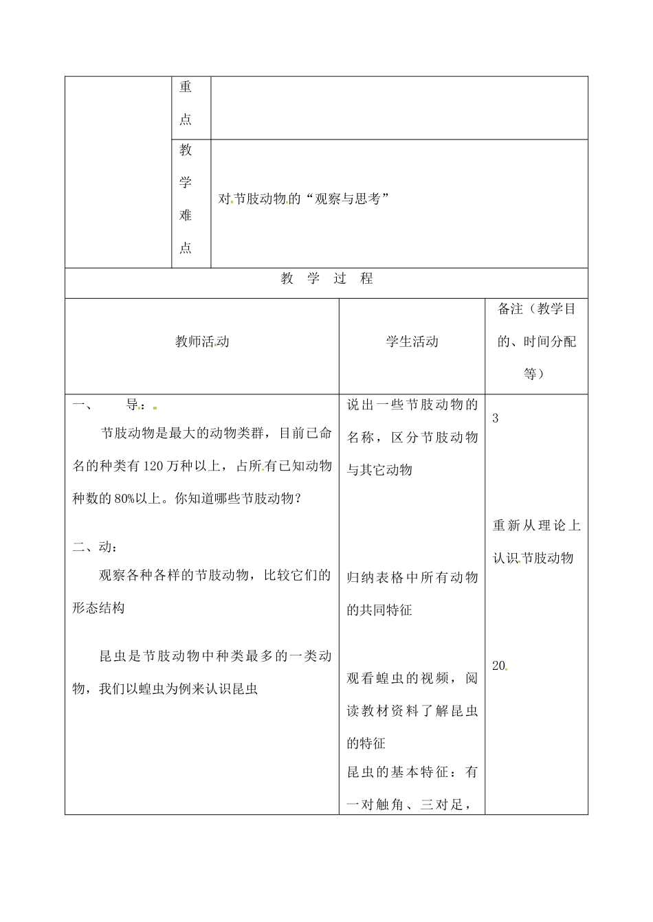 吉林省四平市第十七中学八年级生物上册 第三节 软体动物和节肢动物（第二课时）教案 （新版）新人教版_第2页