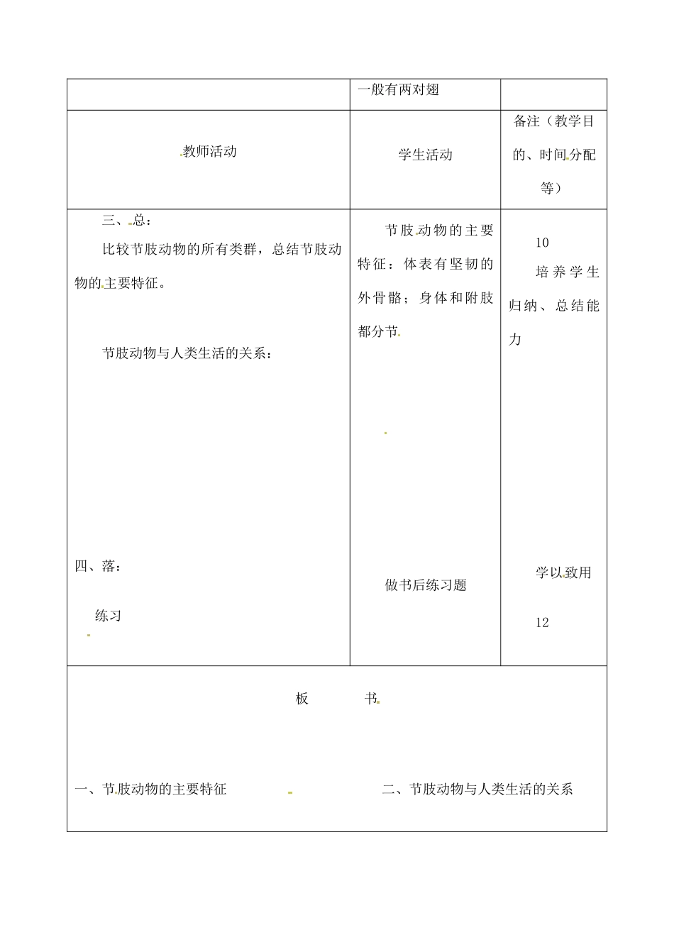 吉林省四平市第十七中学八年级生物上册 第三节 软体动物和节肢动物（第二课时）教案 （新版）新人教版_第3页