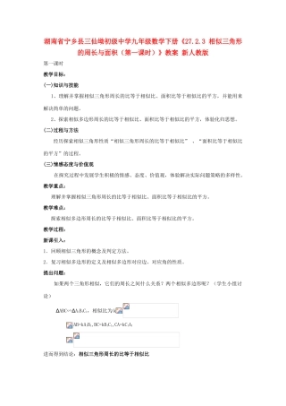 湖南省宁乡县三仙坳初级中学九年级数学下册《27.2.3 相似三角形的周长与面积（第一课时）》教案 新人教版