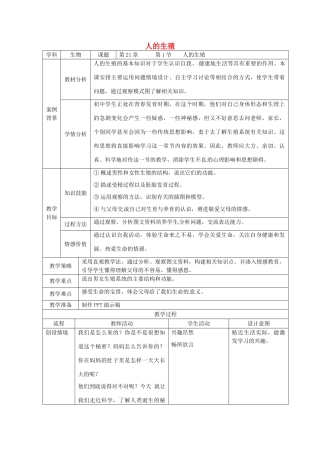 八年级生物上册 第21章 第1节 人的生殖教案 （新版）苏科版-（新版）苏科版初中八年级上册生物教案