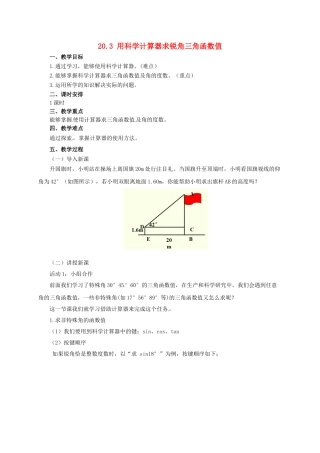 九年级数学上册 20.3 用科学计算器求锐角三角函数值教案 （新版）北京课改版-北京课改版初中九年级上册数学教案