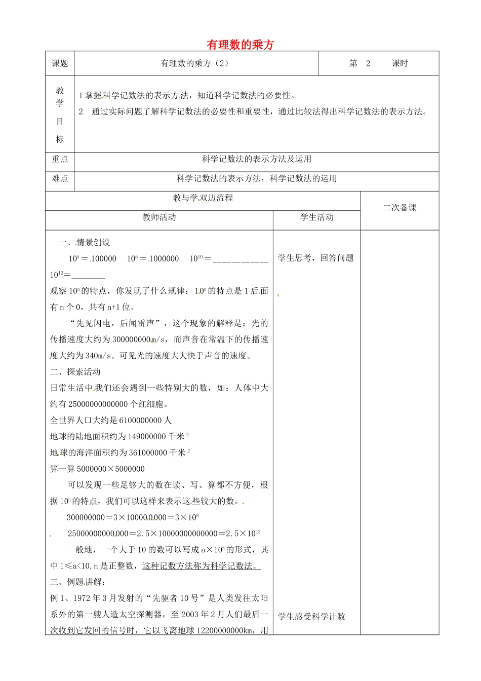 江苏省常州市潞城中学七年级数学上册 有理数的乘方（第2课时）教案 （新版）苏科版_第1页
