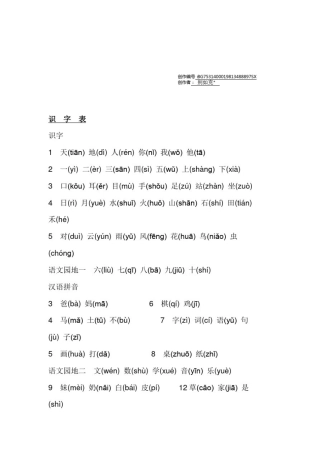 小学一年级语文上册生字表(注音)