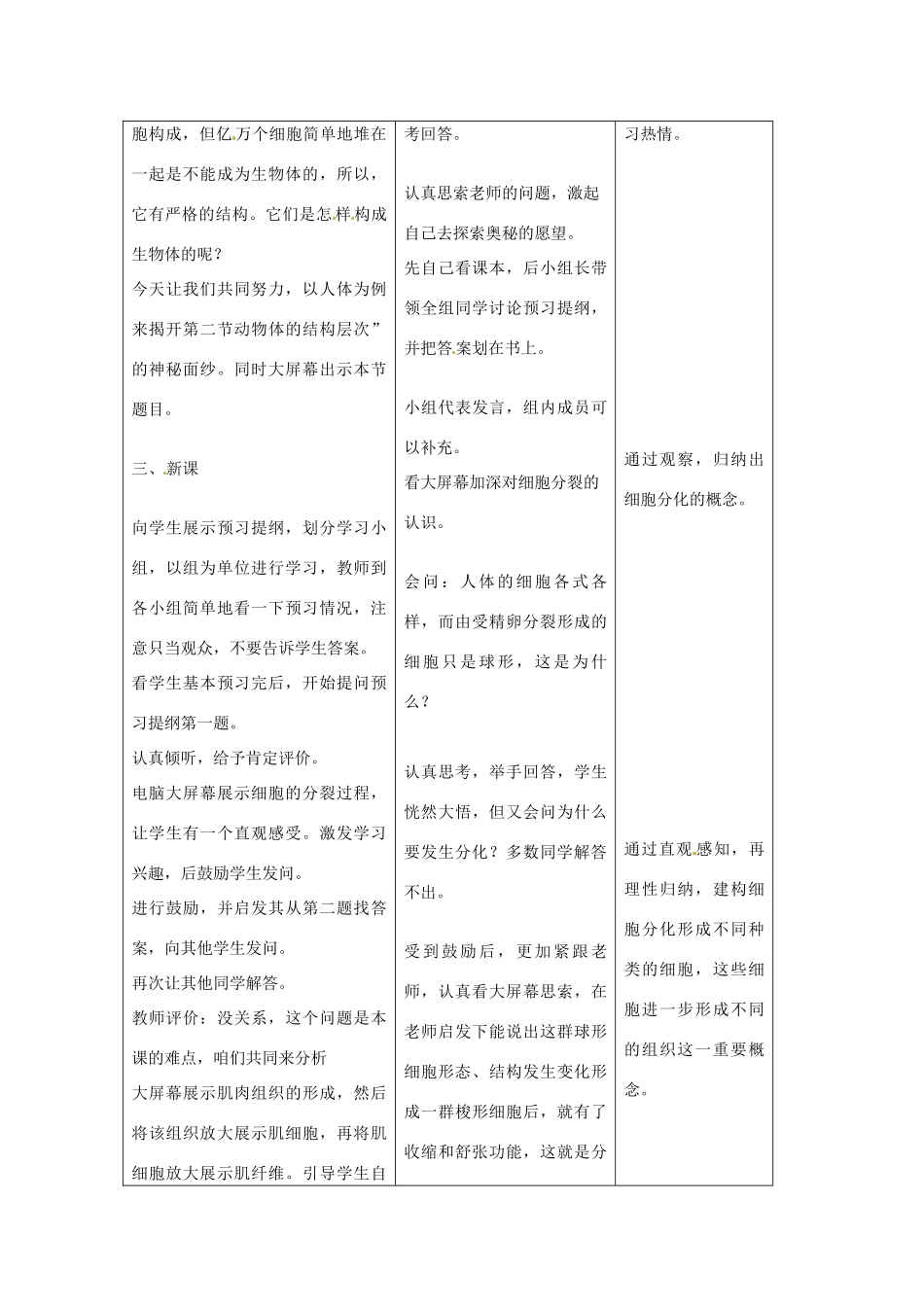 吉林省四平市第十七中学七年级生物上册 动物体的结构层次教案2 新人教版_第2页