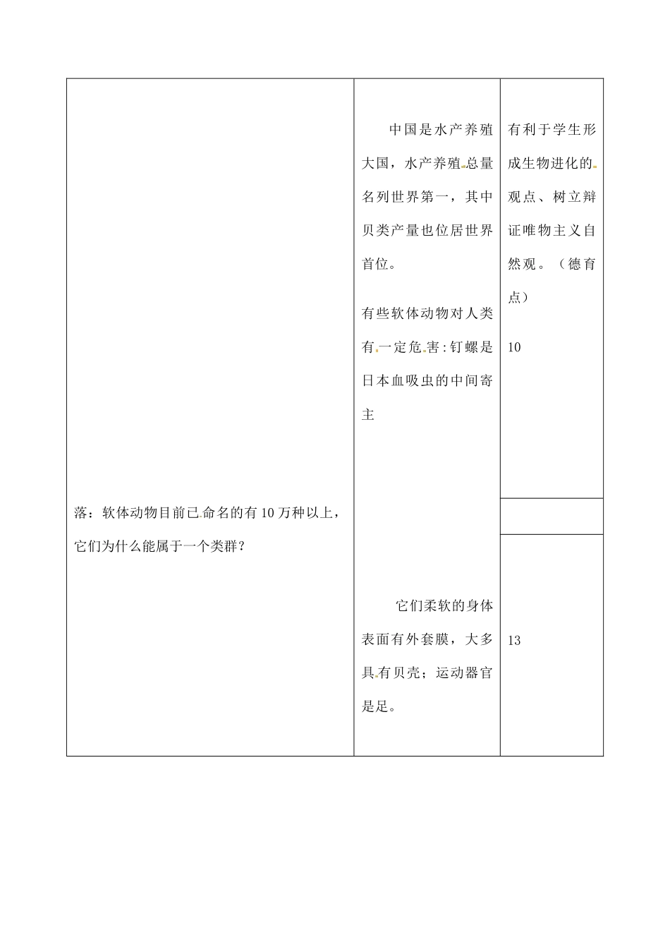 吉林省四平市第十七中学八年级生物上册 第三节 软体动物和节肢动物（第一课时）教案 （新版）新人教版_第3页