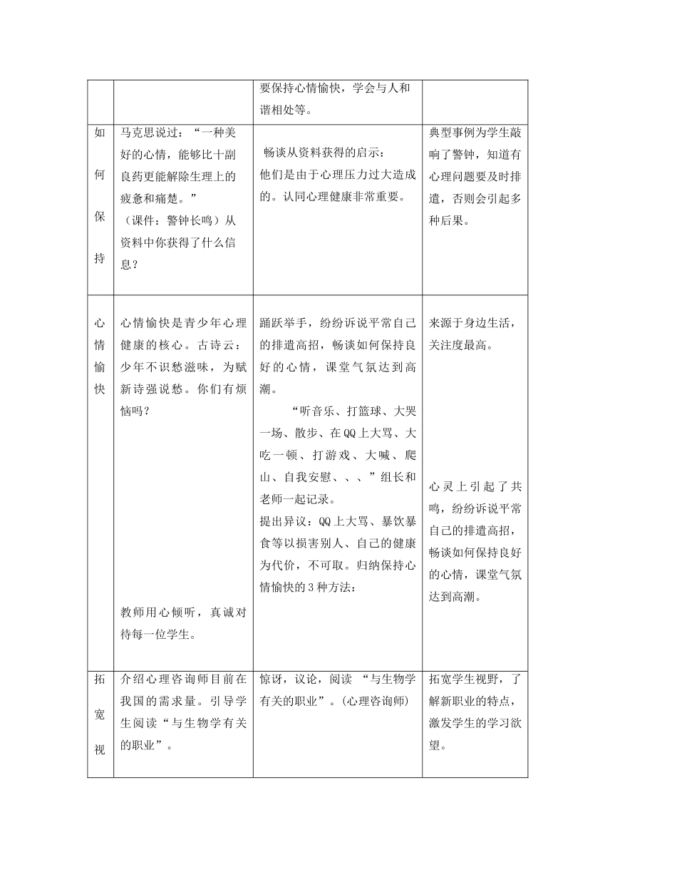八年级生物下册 第一节 评价自己的健康状况教学设计 新人教版_第3页