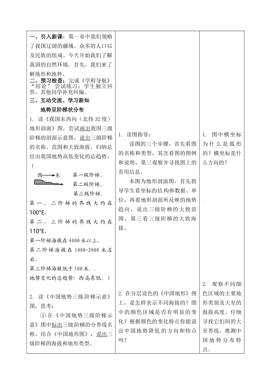 江苏省海门市八年级地理上册《地势和地形》教案 新人教版_第2页