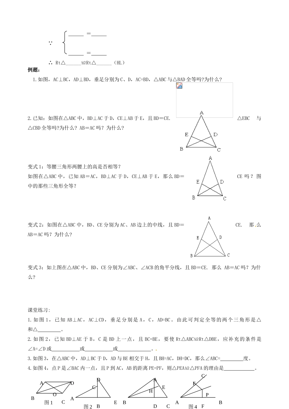 江苏省丹阳市华南实验学校七年级数学下册《11.3探索三角形全等的条件（HL）》教案 苏科版_第3页