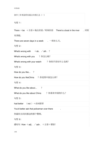 初中三年英语所有重点句型汇总情况