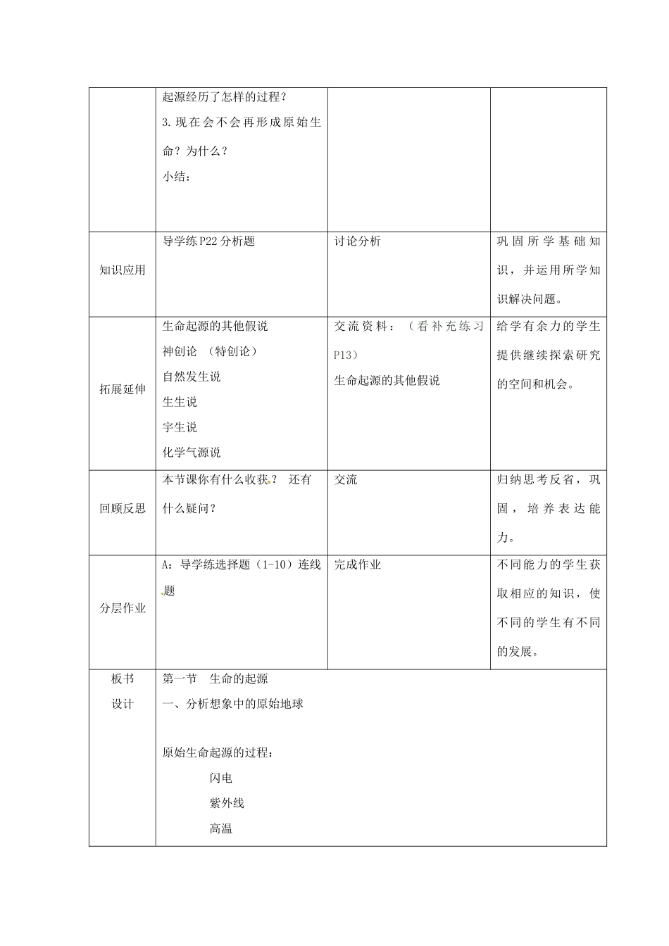 八年级生物下册 第7单元 生命的延续与进化 第23章 第1节《生命的起源》教案2 （新版）苏科版-（新版）苏科版初中八年级下册生物教案_第3页