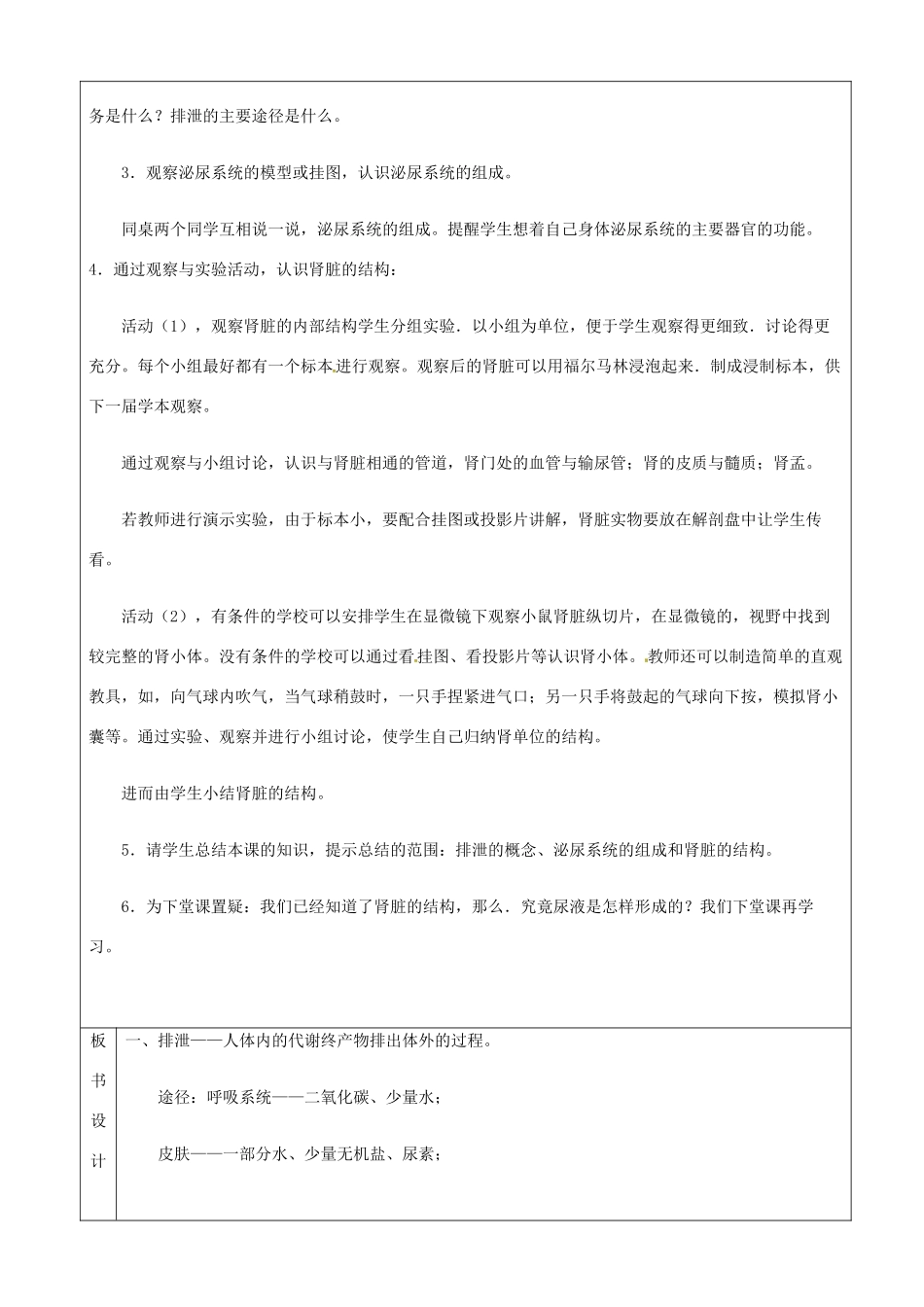 江苏省苏州市第26中学八年级生物 14.2《人体内废物的排出》教案2_第2页