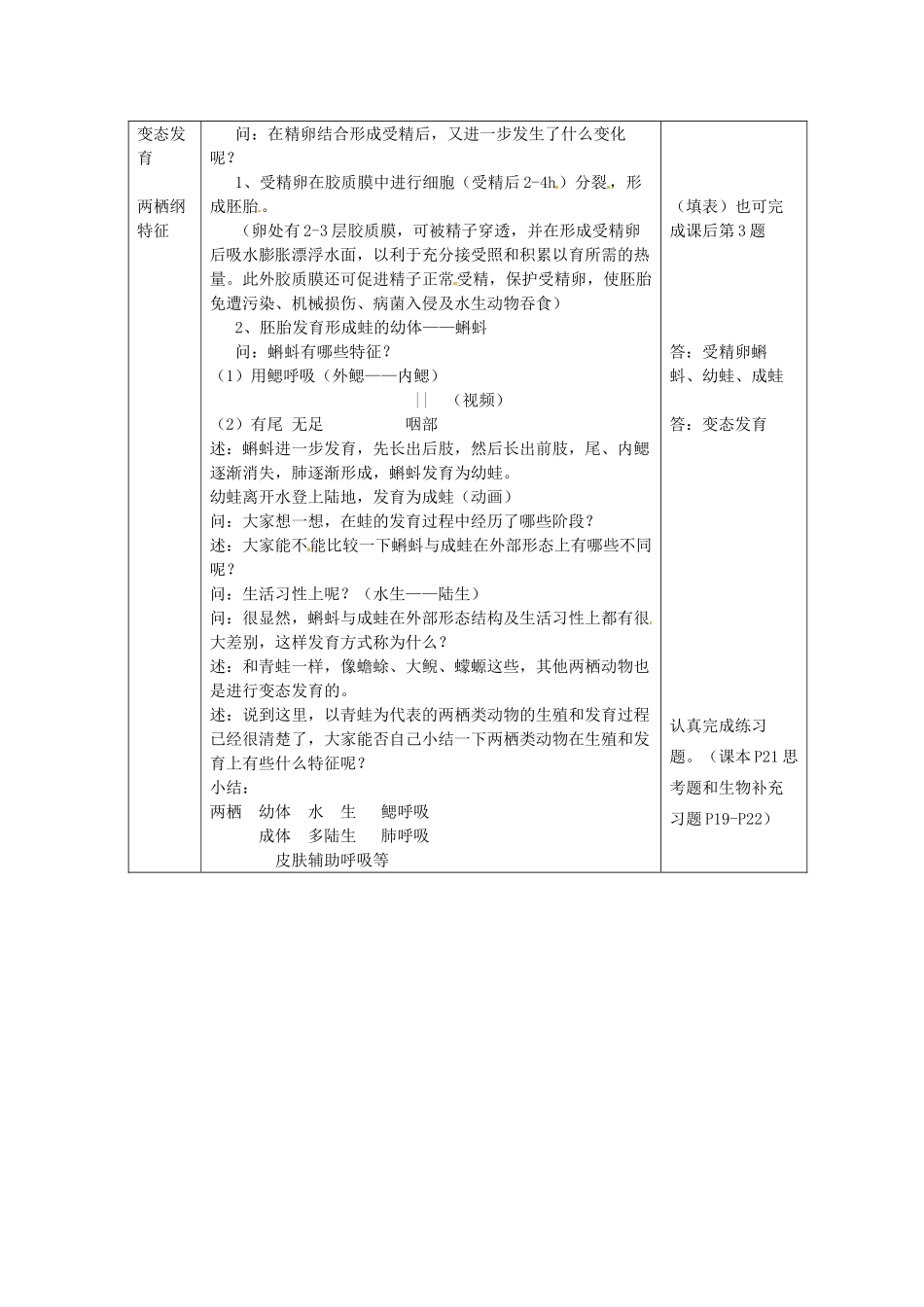 江苏省盐城东台市唐洋镇八年级生物上册《第四节 两栖类的生殖与发育（1课时）》教案 苏教版_第2页