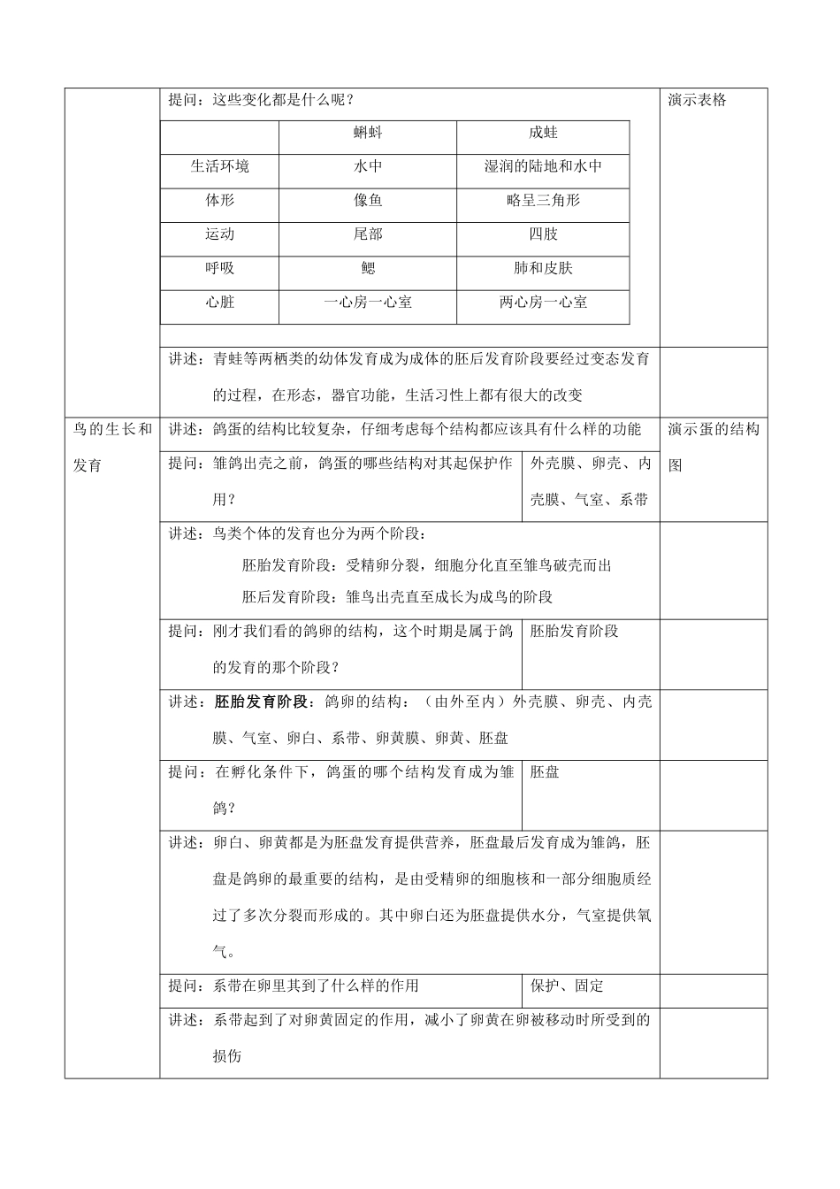 八年级生物上册 11.3.2两栖动物和鸟类的生长发育教案 北京课改版_第3页